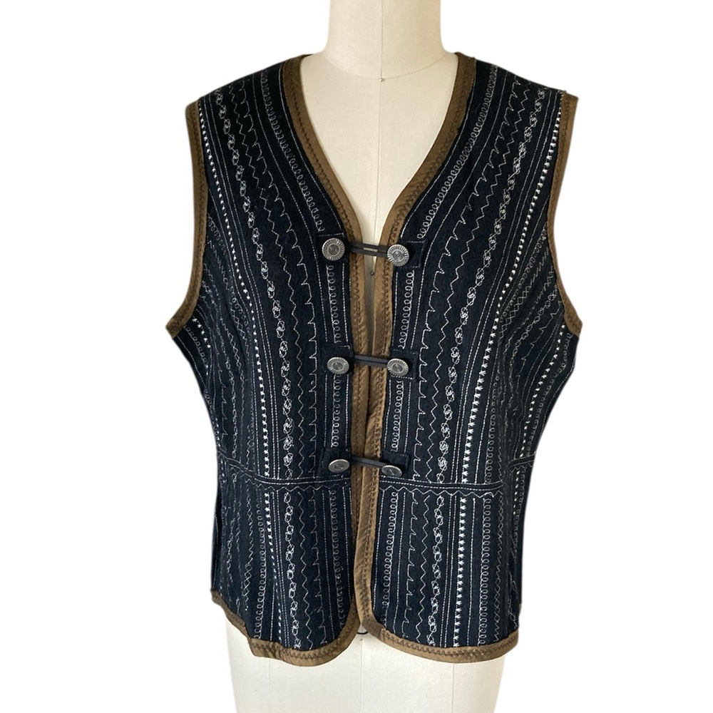 Icelandic Design Embroidered Wool Women's Vest, Sz XL
